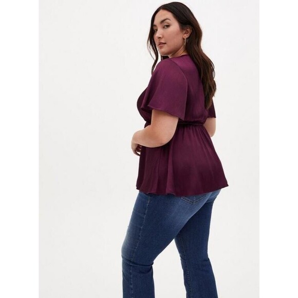 Torrid Maroon‎ Blouse Top 4X V Neck Top Peplum Wrap  Shiny - Picture 3 of 7